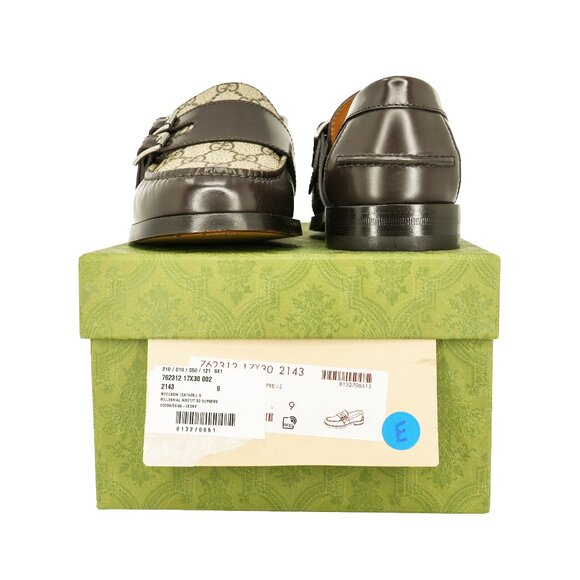 Gucci Men's GG Supreme and Leather Double Buckle Loafers - Picture 6 of 9